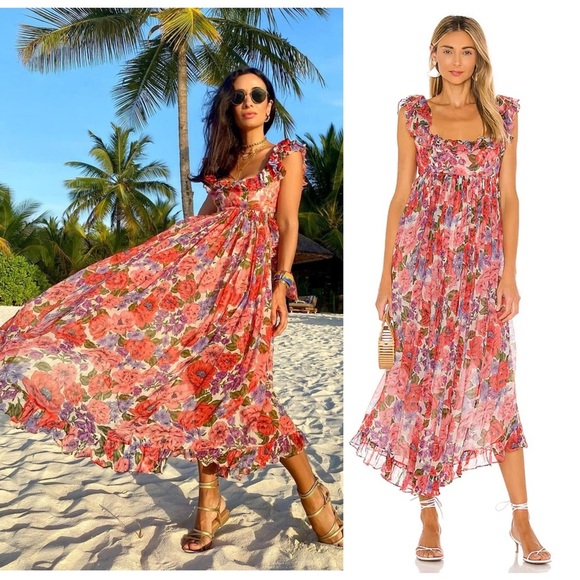 ZIMMERMANN Silk Floral Print Sleeveless Empire Waist Tie Back Lovestruck Dress M - Picture 1 of 16